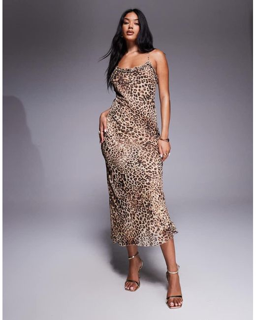 Vestido Largo De Tirantes Con Estampado De Leopardo De Mango de color Brown