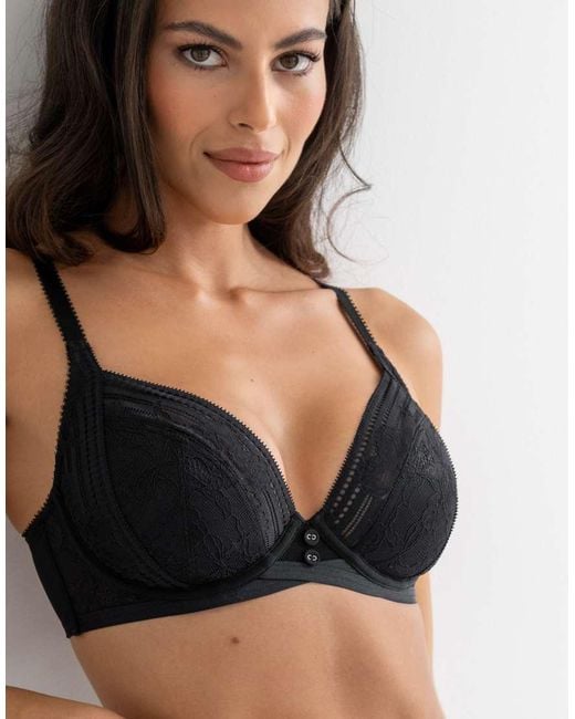 Pour Moi Black Taylor Lace Non-Padded Plunge Side Support Bra B-J