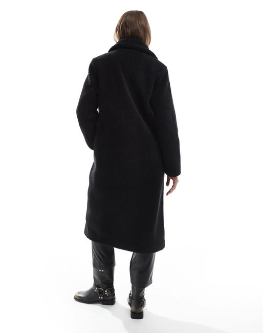 Threadbare Black Maxi Borg Coat
