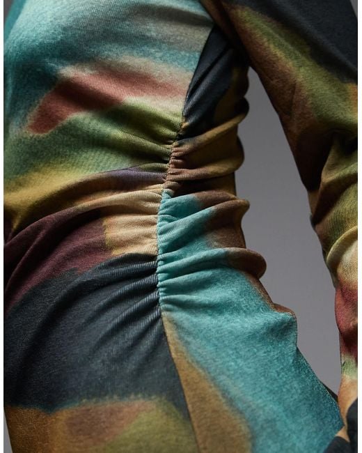 TOPSHOP Gray – langärmliges, mehrfarbiges maxikleid mit abstraktem print