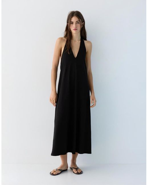 Pull&Bear Midi Jurk Met Halternek in het Black