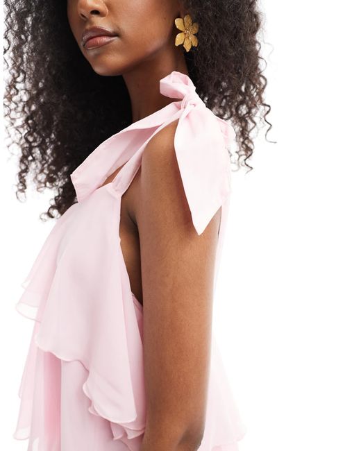 Vero Moda Tiered Maxi Dress With Tie Shoulder Detail in Pink | Lyst Vero Moda Tiered Maxi Dress With Tie Shoulder Detail in Pink | Lyst