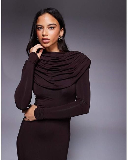 Wanderdoll Blue Grace Double Layered Cape Drape Detail Long Sleeve Maxi Dress