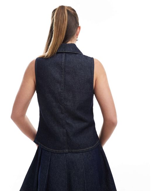 Top sans manches en jean noué devant avec col - indigo ASOS en coloris Blue