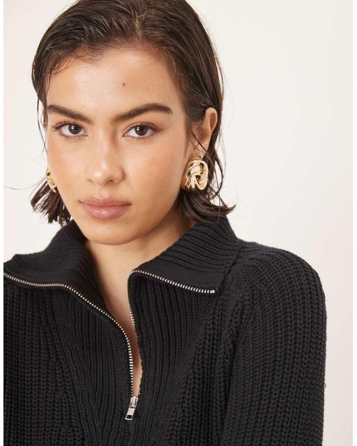 Glamorous Black Quarter Zip Crop Ribbed-Jumper