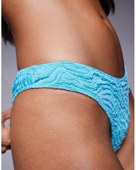 ASOS Blue Maria Textured Florida High Leg Bikini Bottom