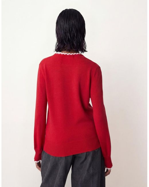 Threadbare Red Knitted Crew Neck Jumper With Contrast Neckline