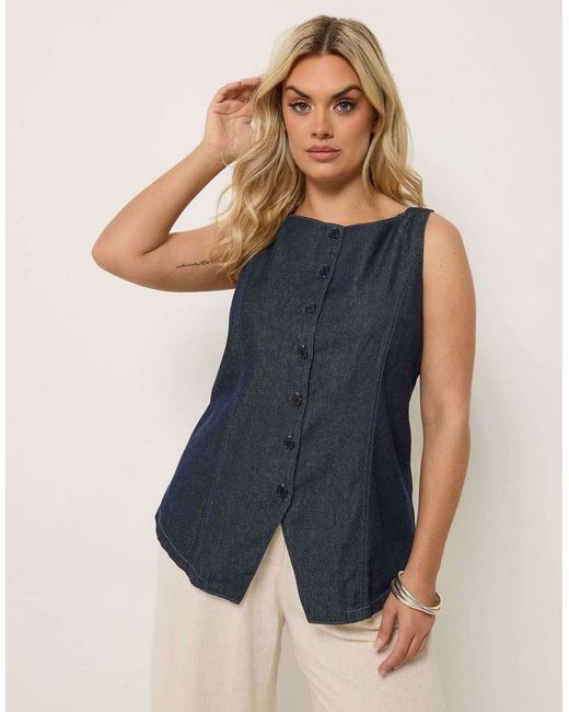 Yours Clothing Blue Denim Longline Waistcoat