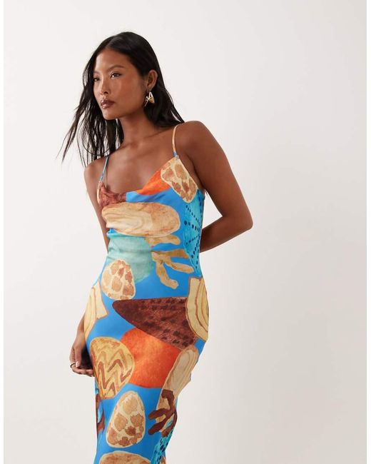 Never Fully Dressed Blue Petite Patti Satin Cami Bias Maxi Dress