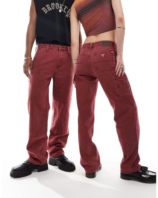 Jeans unisex slavato di Guess in Red