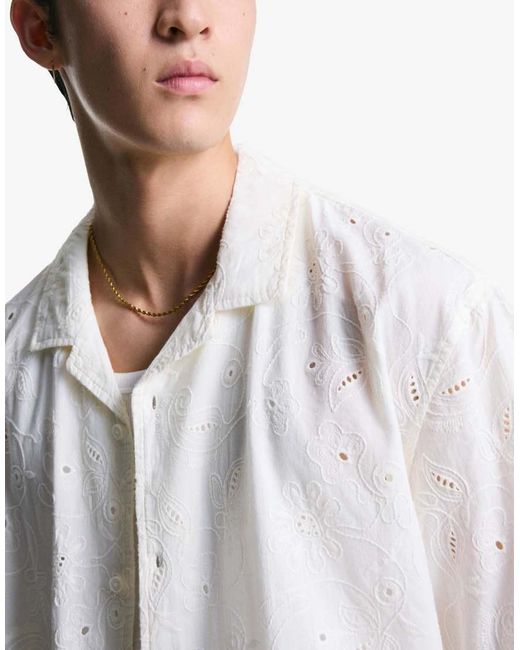 Bershka Overhemd Met Korte Mouwen En Geborduurde Bloemetjes in het White voor heren