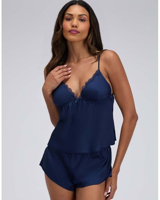 Boux Avenue Blue Kaya Satin Short Cami Set Pyjama Top And Shorts Nightwear