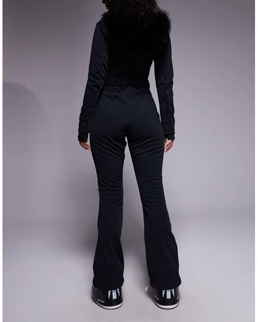 ASOS 4505 Ski & Snow Blue Asos 4505 Hourglass Ski Soft Shell Belted Ski Suit With Slim Kick Leg And Faux Fur Hood
