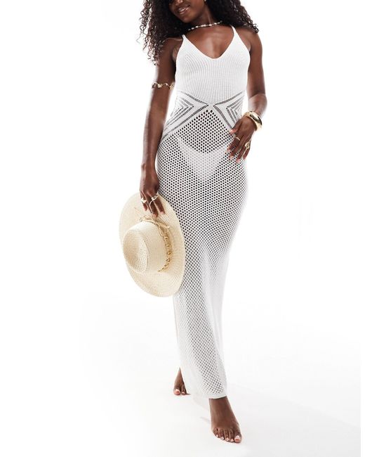 In The Style White X Perrie Sian Crochet Cami Maxi Side Split Dress