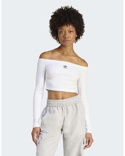 Adidas Originals White Essentials Rib Off Shoulder Longsleeve T-Shirt