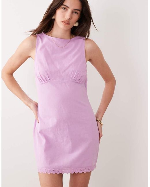 ASOS Pink Slash Neck Mini Sundress With Sculpted Bust And Broderie Hem