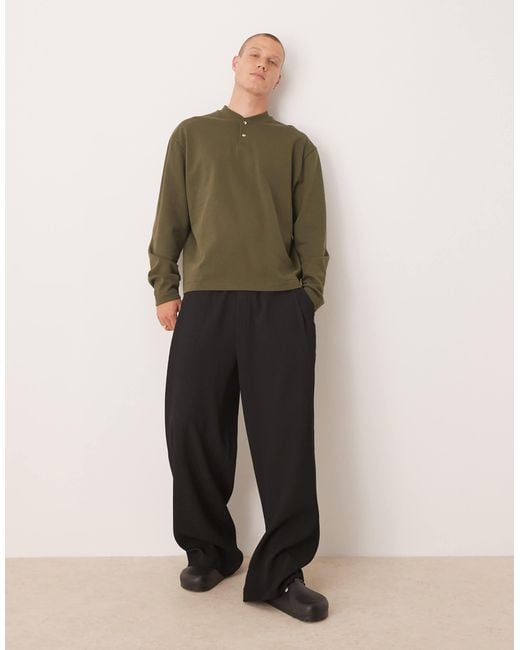 ASOS Green Oversized Sweatshirt With Button-up Collar for men