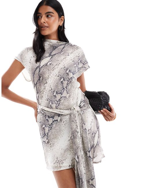 Vrg Grl White Snake Print Tie Detail Dress