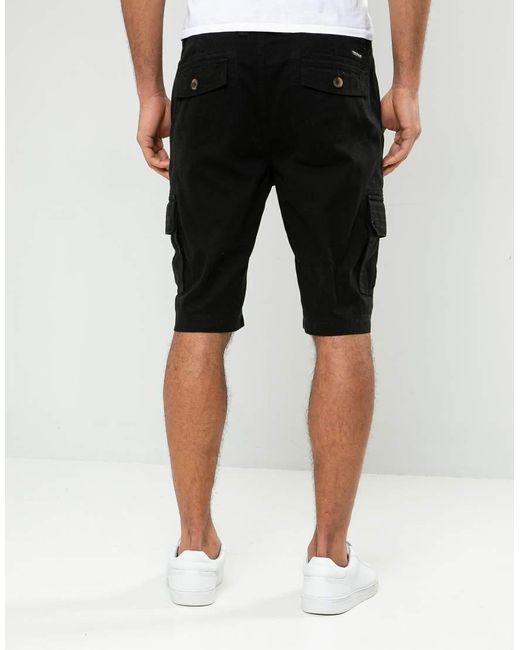 Threadbare Black Cotton 'Bute' Cargo Shorts for men