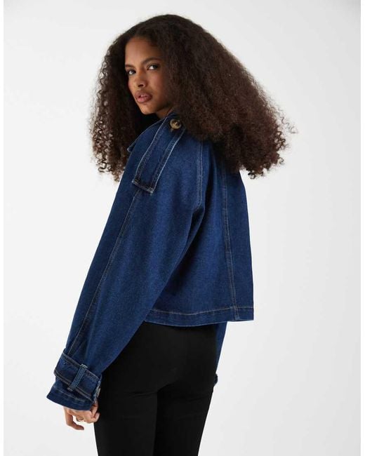 Vero Moda Blue Double Breasted Cropped Trench Coat