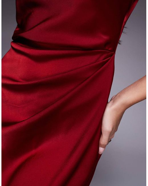 ASOS Purple Satin High Neck Pleated Bodice Midi Dress