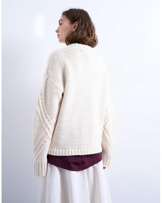 TOPSHOP White Knit Argyle Sweater