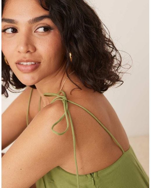 ASOS Green Skinny Strap Dropped Waist Full Skirt Playsuit