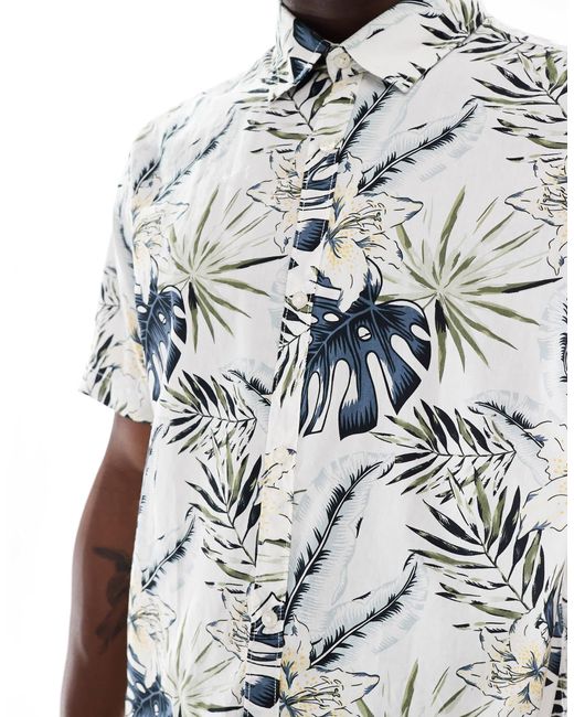 Jack & Jones White Hawaiian Print Short Sleeve Shirt for men
