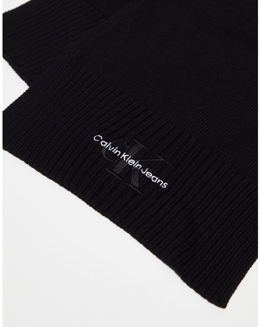 Calvin Klein Black Monogram Beanie And Scarf Set