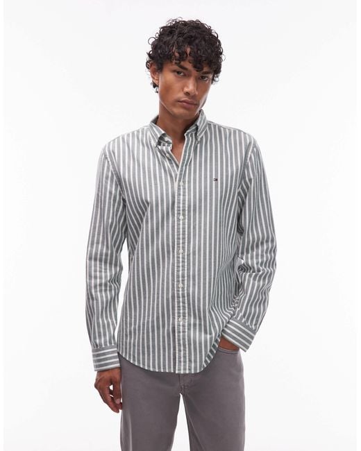 Tommy Hilfiger Gray Flannel Stripe Shirt for men
