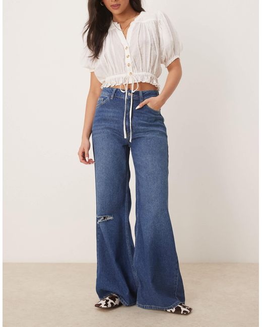 ASOS Soft Wide Leg Jean With Rips in Blue | Lyst