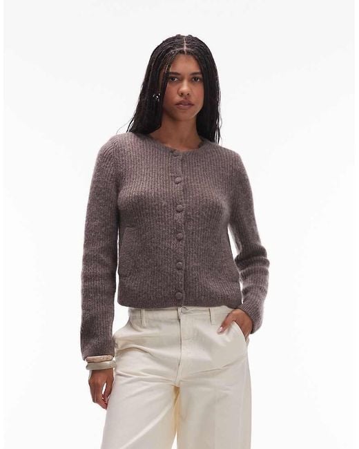 & Other Stories Brown Alpaca Wool Blend Cardigan Jacket With Jet Pockets