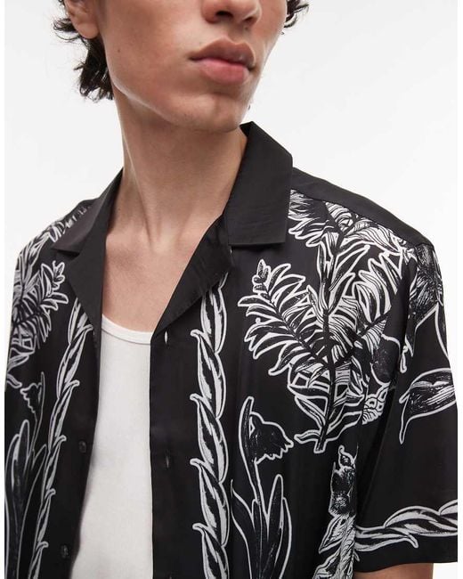 Topman Black Short Sleeve Border Print Shirt for men