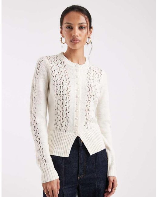 Threadbare White Crew Neck Pointelle Cardigan