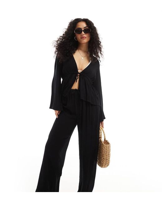 esmé studios Black Esmee Tie Crinkle Beach Trouser Co-Ord