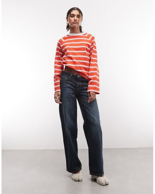 Collusion Red Long Sleeve Boxy Stripe Raglan Tee