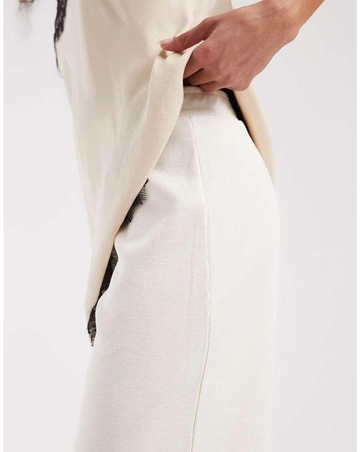 4th & Reckless White Cotton Rich Ribbed High Waisted Wide Leg Relaxed Trousers Co-ord
