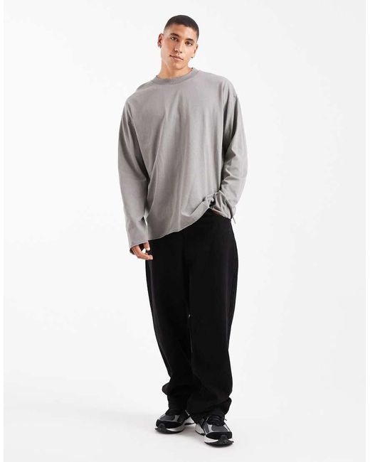 ASOS Oversized T-Shirt Van Zware Stof Met Lange Mouwen En Onafgewerkte Zoom in het Gray voor heren