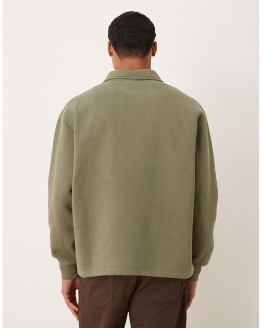 ASOS Green Oversized Polo Sweatshirt With Woven Label Badge for men