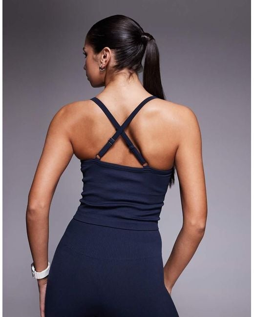 4505 Blue Sculpting Seamless Tank Top With Inner Bra And Adjustable Straps