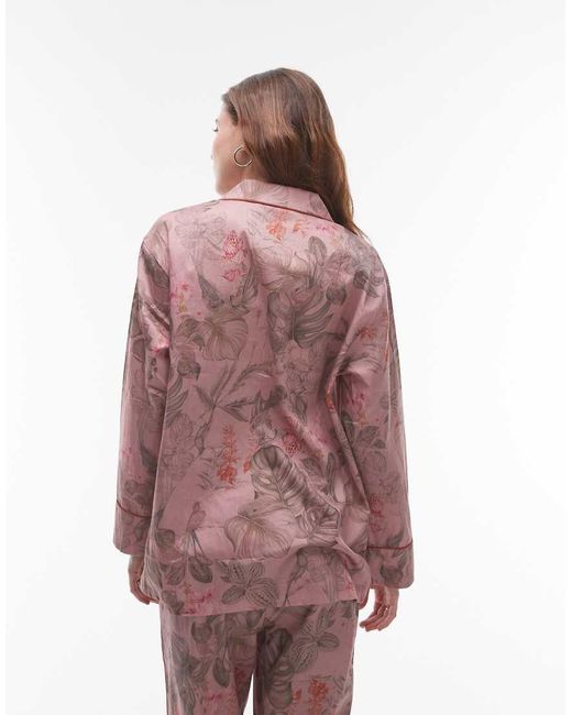 Mango Red Satin Pyjama Shirt Co-ord