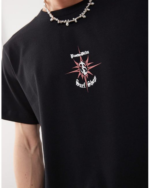 T-shirt coupe carrée avec imprimé surf shop Weekday pour homme en coloris Black