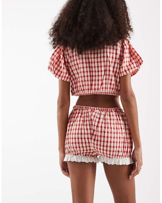 Neon Rose Red Ruffle Edged Shorts