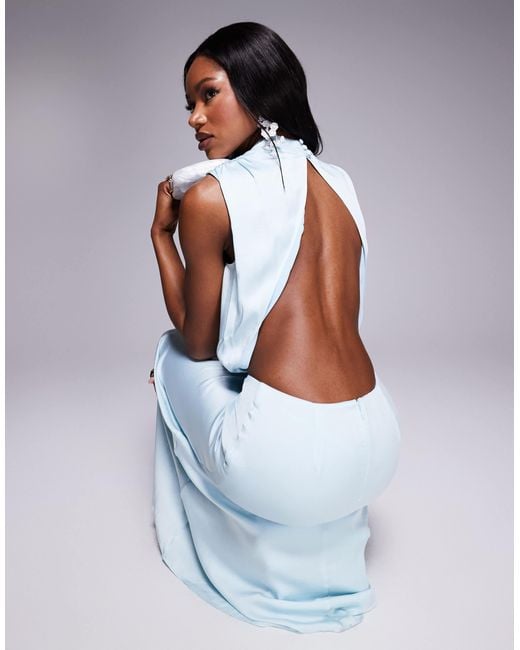 Bardot Gray Open Back High Neck Maxi Dress