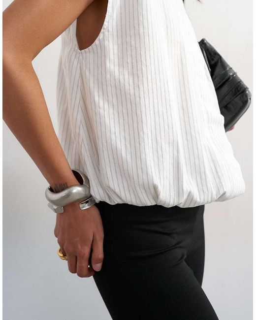 TOPSHOP White Soft Zip Through Structured Shoulder Top