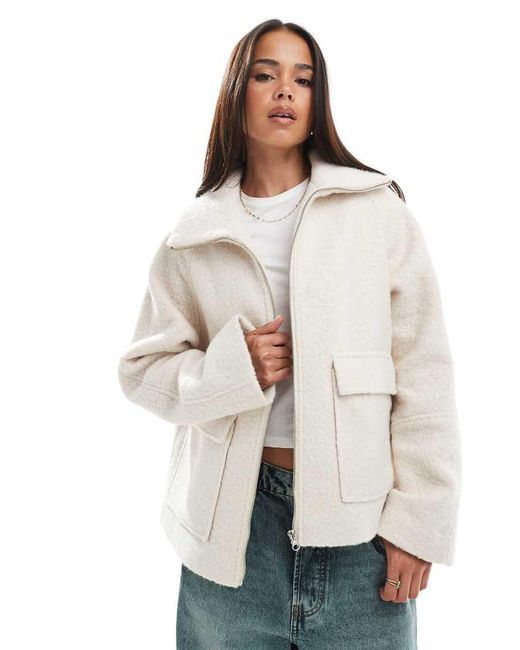 ASOS Natural Cosy Pocket Detail Harrington Coat