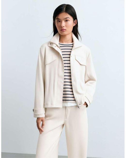 Oysho White Belted Jacket With Pockets