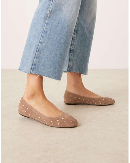 Mango Blue Suede Studded Flat Shoes