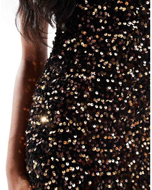 Goddiva Black Multi Sequin & Velvet Bardot Maxi