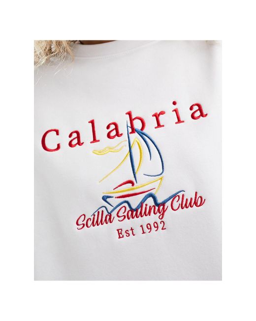 Daisy Street White Oversized Sweatshirt With Calabria Embroidery